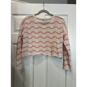Sincerely Jules Sweater Cotton Blend Wavy Chevron Pointelle Cropped Boho Retro